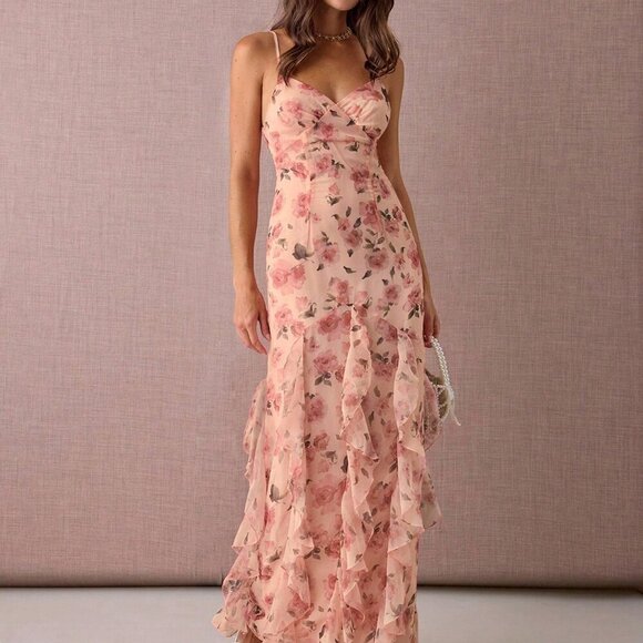 Pink Elegant Women's Romantic Floral Long Dress - Picture 3 of 7